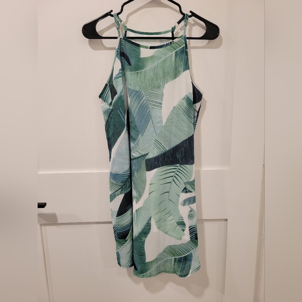 Tropical Green Leaf Print Dress